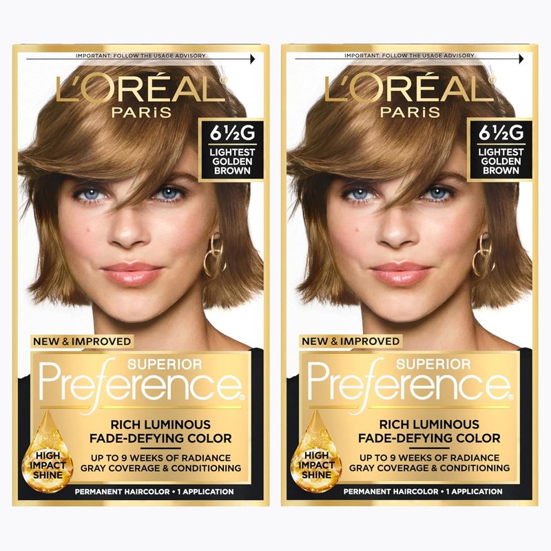 L'Oreal Paris Hair Color - Superior Preference Luminous Fade-Defying Dye, Lightest Golden Brown, 2 Kits
