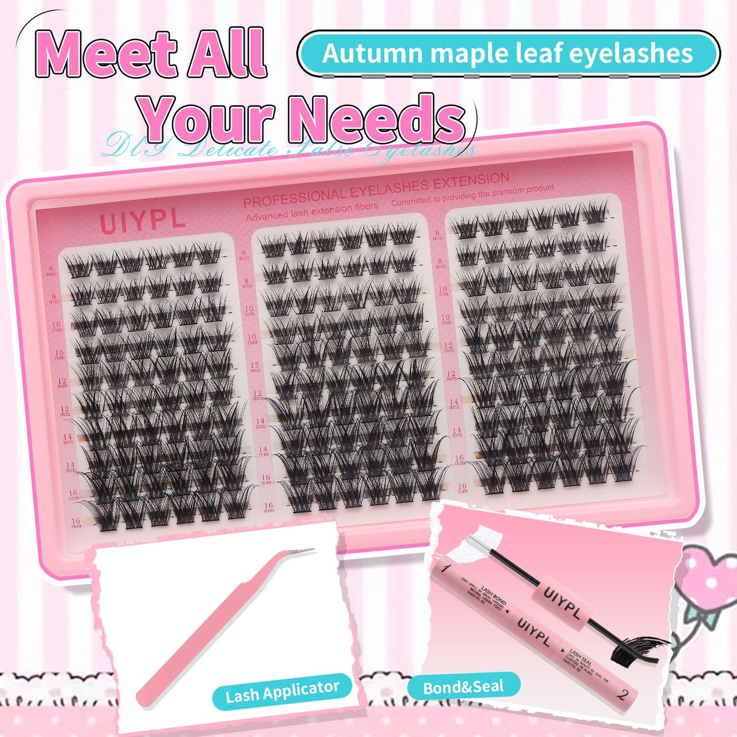 UIYPL Lash Clusters Kit-Cluster Eyelash Extensions. Eyelash Extension Kit. Volume Lash Clusters. Pro Lash. False Eyelashes & Adhesivesc. (ZH03 kit 180pcs)