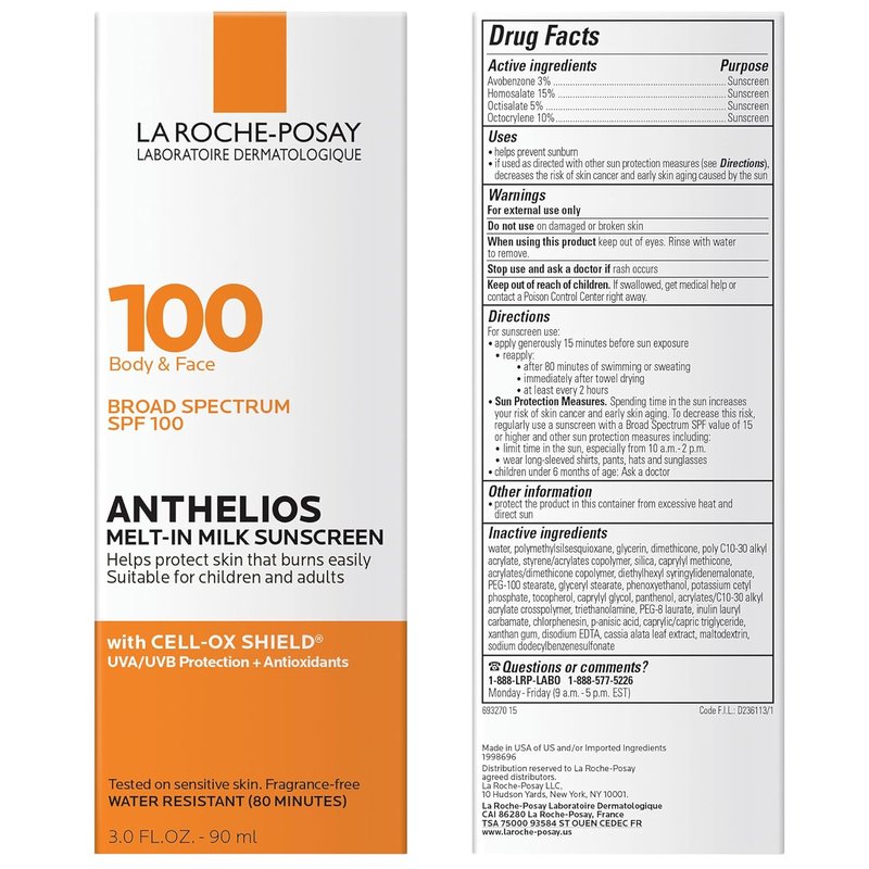 La Roche-Posay Anthelios Melt-In Milk Sunscreen SPF 100 - Broad Spectrum Protection for Sensitive Skin