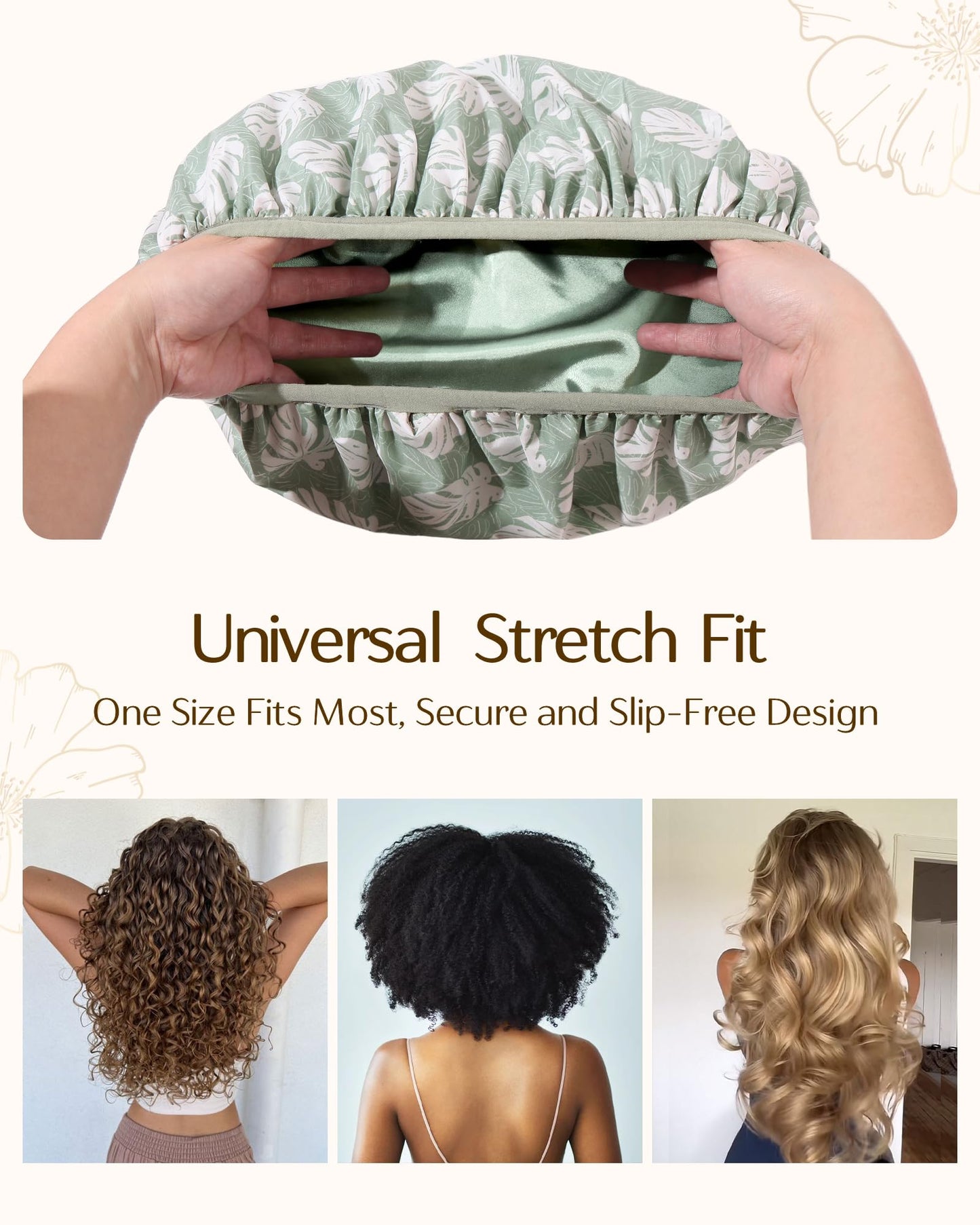 Yanibest Shower Cap for Women - Frizz Free Satin Lined Shower Cap Waterproof Large Double Layer Reusable with Soft Elastic Band for Braids Long Hair