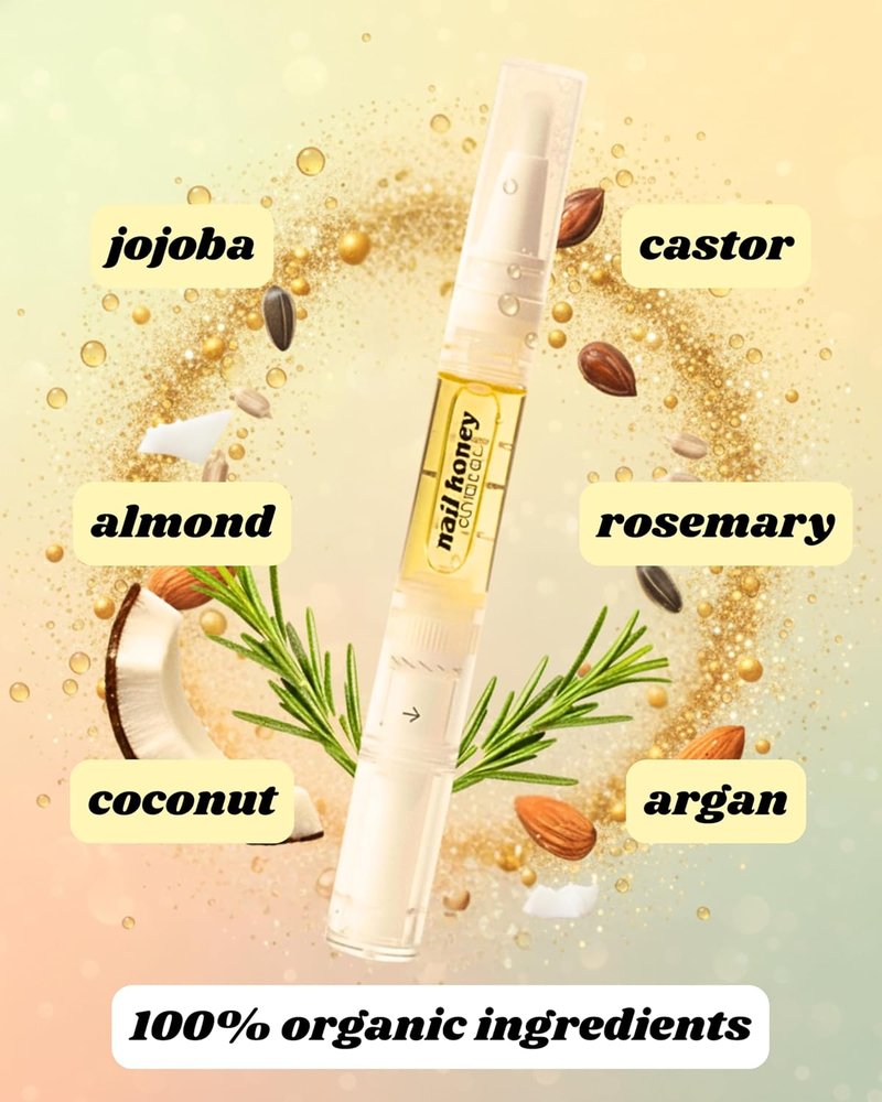 Nail Honey Cuticle Oil Pen - Organic Nail Growth Treatment for Dry Cuticles & Brittle Nails | Jojoba, Almond & Argan Oil (2ml)