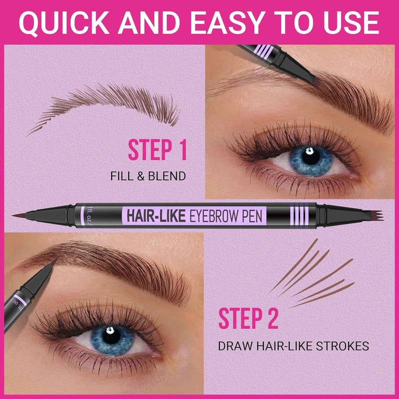 iMethod Eyebrow Pen - 2-in-1 Microblading Eyebrow Pencil with Fork-Tip & Brush-Tip | Light Brown, Long-Lasting Natural Look