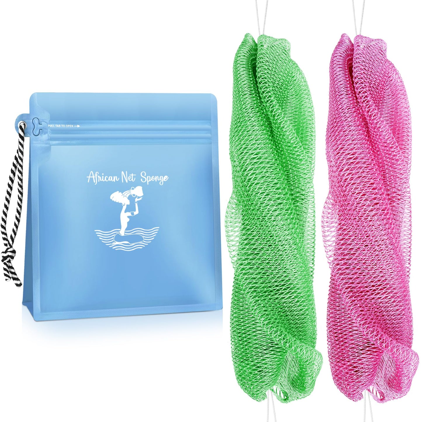 African Net Sponge Authentic - Afro Scrub Exfoliating Net Sponges with Knots - Real African Bath Sponge Washcloth for Shower - Body Exfoliator Scrubber