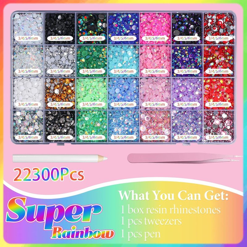 Skiennix Color Rhinestones - 22300 Pcs Jelly Bedazzling Resin Gems for Crafts | Multi-Color Set