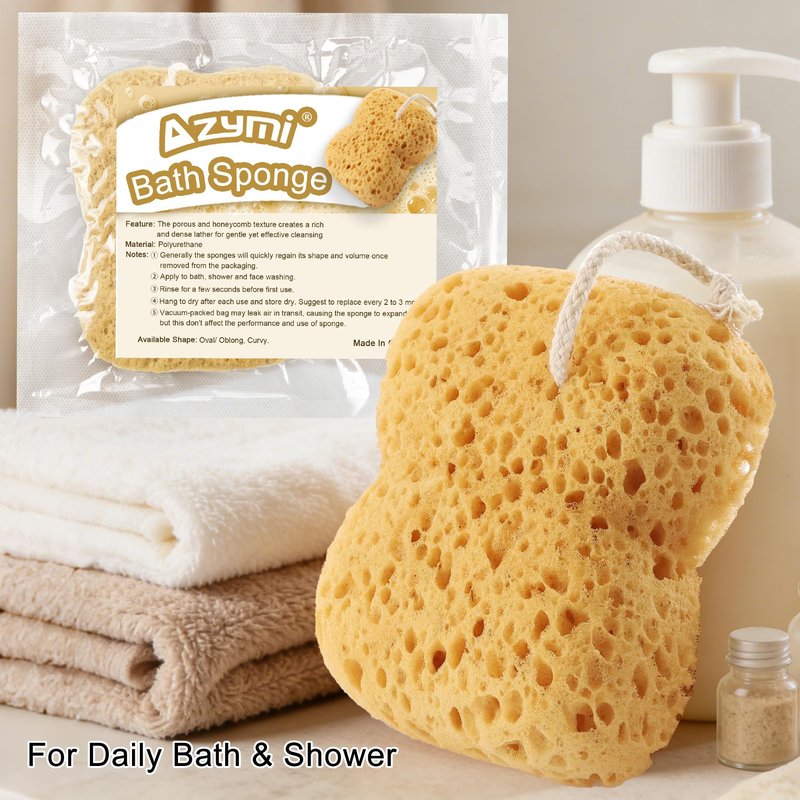 Azymi Sponges Bath, 2Pcs Larger Shower Sponges for Women Men, Exfoliating Body Sponge Dense Foam for Gentle & Deep Cleansing, Ultra-Soft for Sensitive Dry Skin