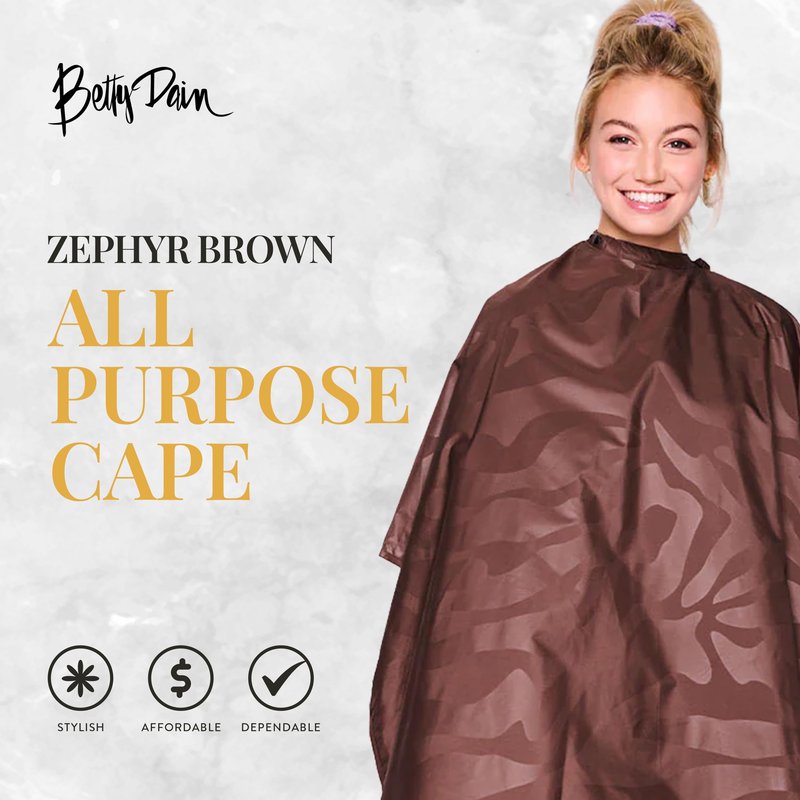Betty Dain Bleach-proof All Purpose Styling Cape, Material Defends Against Bleach Stains, Color Proof, Chemical Proof, Waterproof, Lightweight Embossed Nylon, Brown