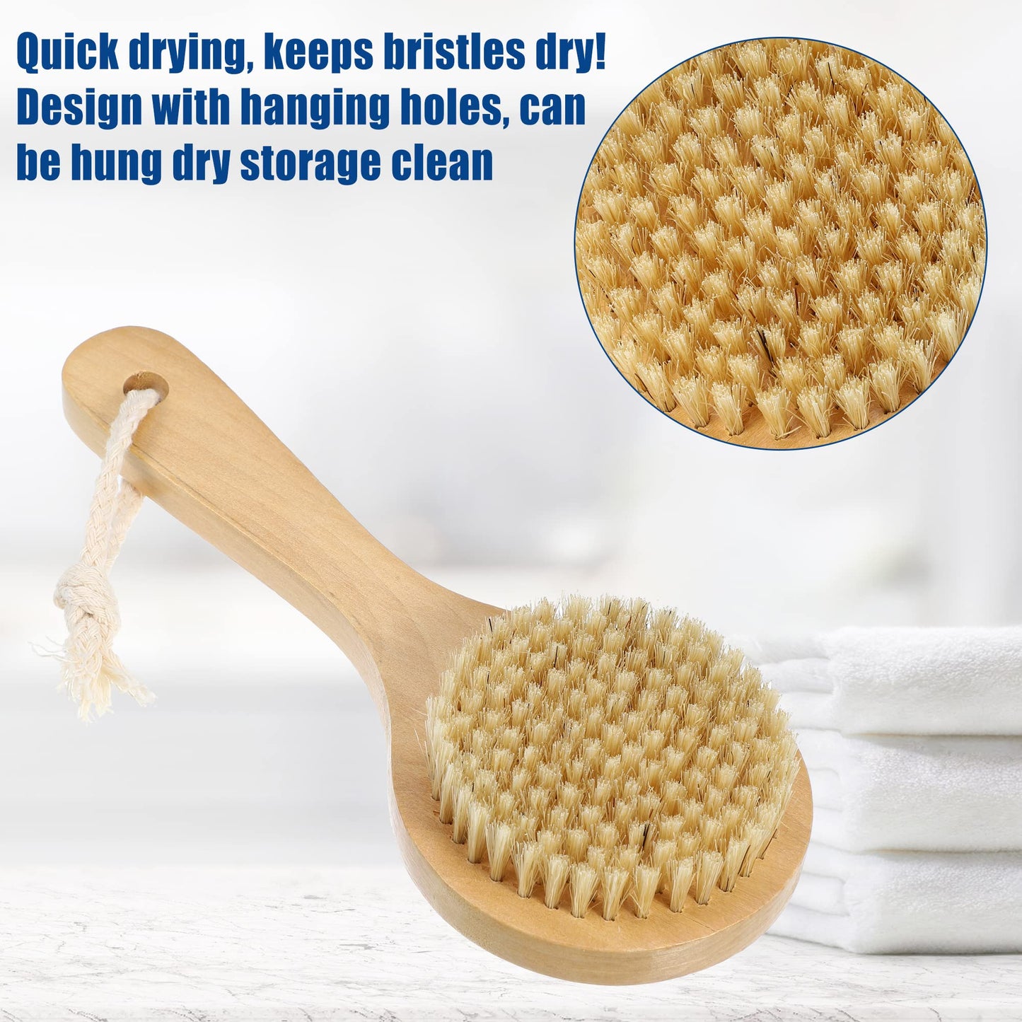 VOCOSTE 1 Pcs Bath Brush, Back Scrubber Wood for Shower with Short Handle, Brown, 7.9 Inches