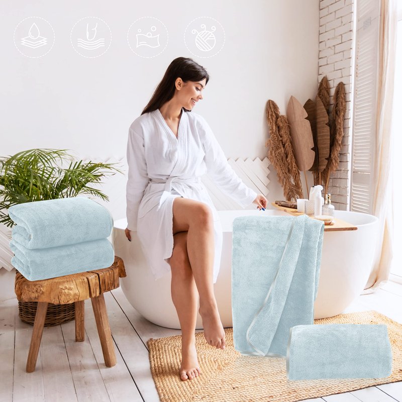 TENSTARS Silk Hemming Bath Towels for Bathroom Clearance - 27 x 55 inches - Light Thin Quick Drying - Soft Microfiber Absorbent Towel for Bath Fitness, Sports, Yoga, Travel, Gym - 2 Pack, Light Teal