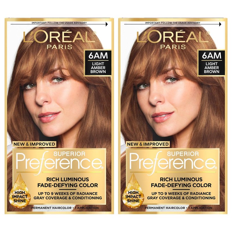 L'Oreal Paris Hair Color - Superior Preference Luminous Fade-Defying Dye, 6AM Light Amber Brown, 2 Kits