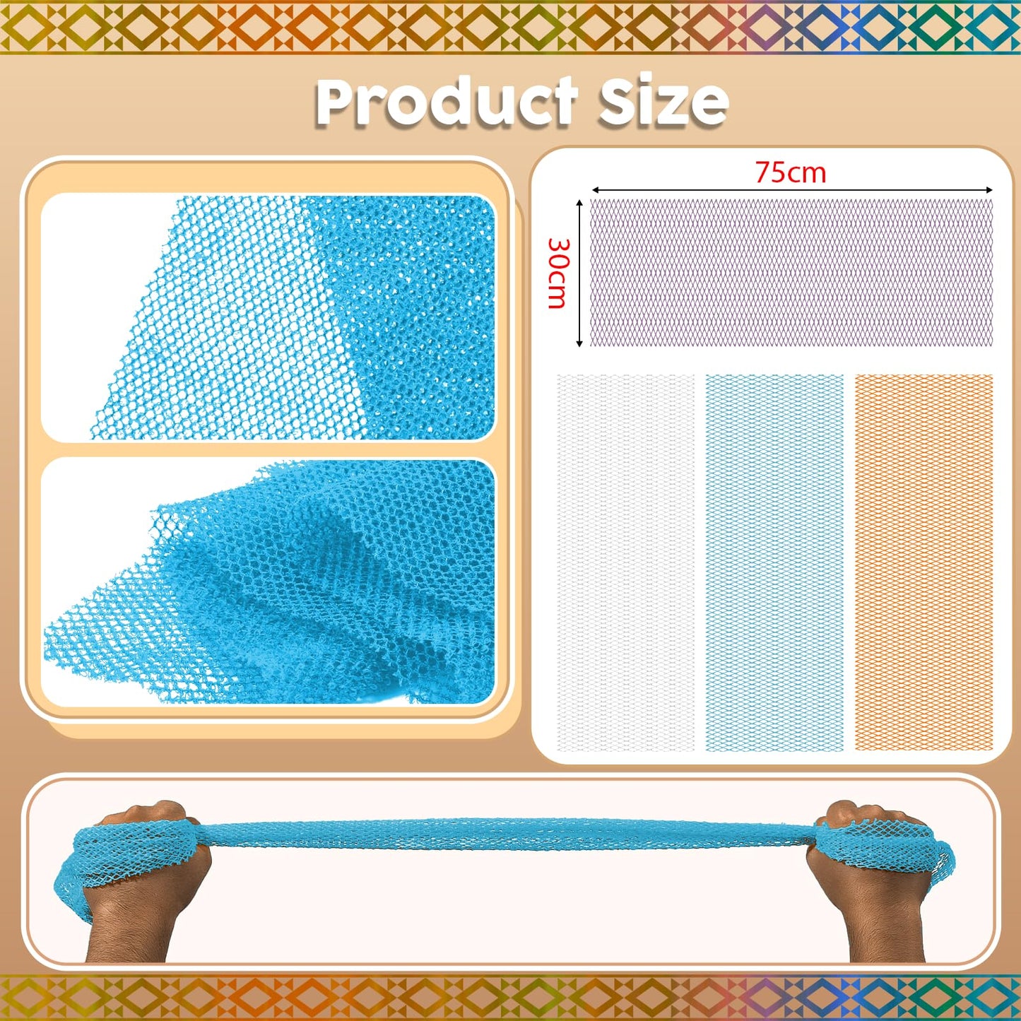 SpiralScgv African Bath Sponge 4 Pieces - Net Exfoliator for Glowing Skin, Long-Lasting Nylon Mesh Scrubber, Gentle Enough for Daily Use (Orange, Blue, White, Purple)