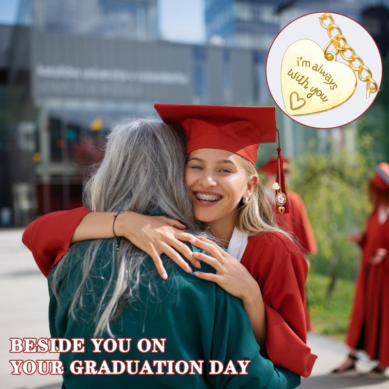 Bylion 2 Pack Custom Memorial Graduation Cap Photo Charm Class of 2026 Tassel Charms I Always with You Memorial Ceremony College Gift DIY Photo Chain Wear on Cap for Graduation (Gold)