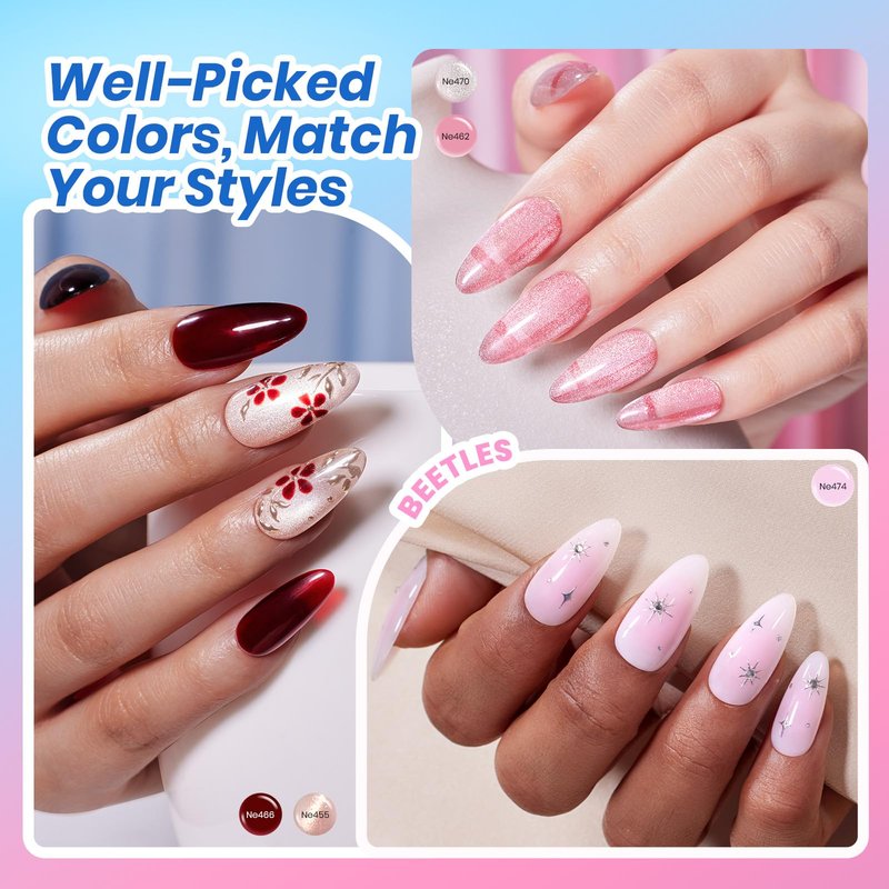 Beetles Deal Box Jelly Gel Nail Polish Set, Summer Pink Milky White Black Green Cat Eye Jelly Veil Gel Polish Set, HEMA-Free TPO-Free Base Top Coat 36 PCS 25 Colors UV LED Needed DIY Salon Home Gifts