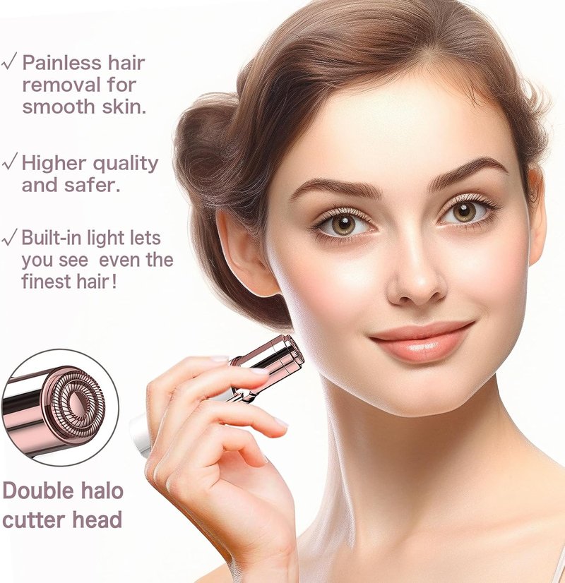 Facial Hair Removal for Women - Electric Painless Remover with USB Rechargeable & 2 Heads | Rose Gold