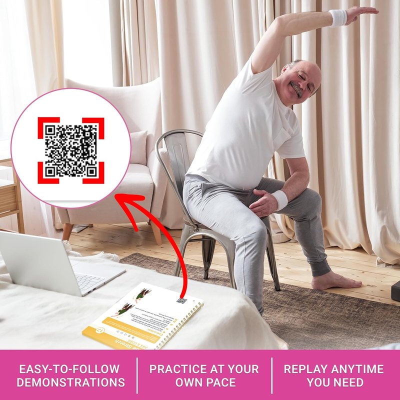 POCAZONE Chair Yoga for Seniors Over 60 Book and Chart, 30 Poses with Video Guide, Spiral Bound, Large Print, 30-Day Laminated Chart, Seated Exercises for Weight Loss, Flexibility