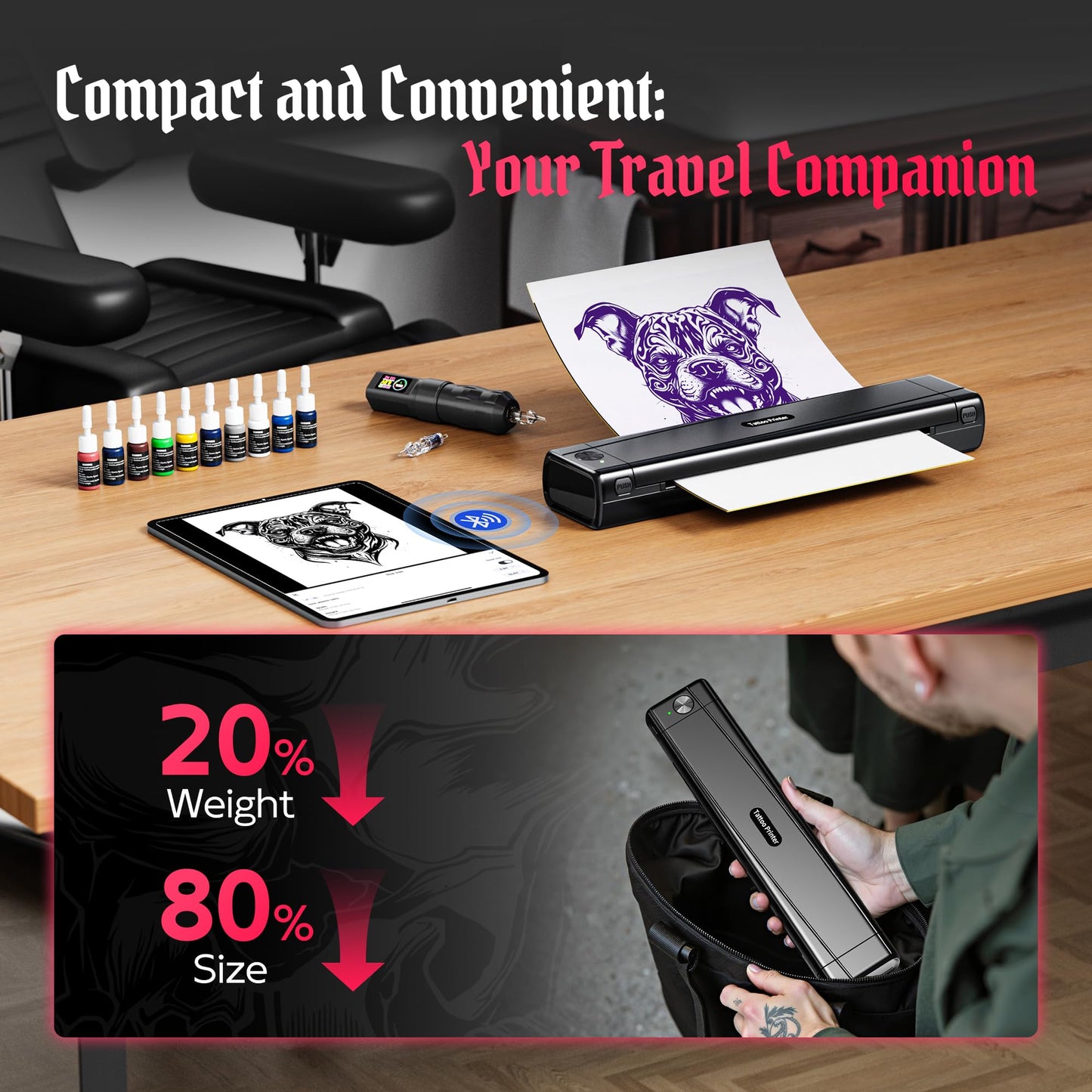 TATTMUSE 2026 New Version Tattoo Stencil Printer Machine with 10pcs Transfer Paper, Wireless Bluetooth Thermal Tattoo Machine for Tattooing Beginner & Studio, Compatible with Phone & Pad
