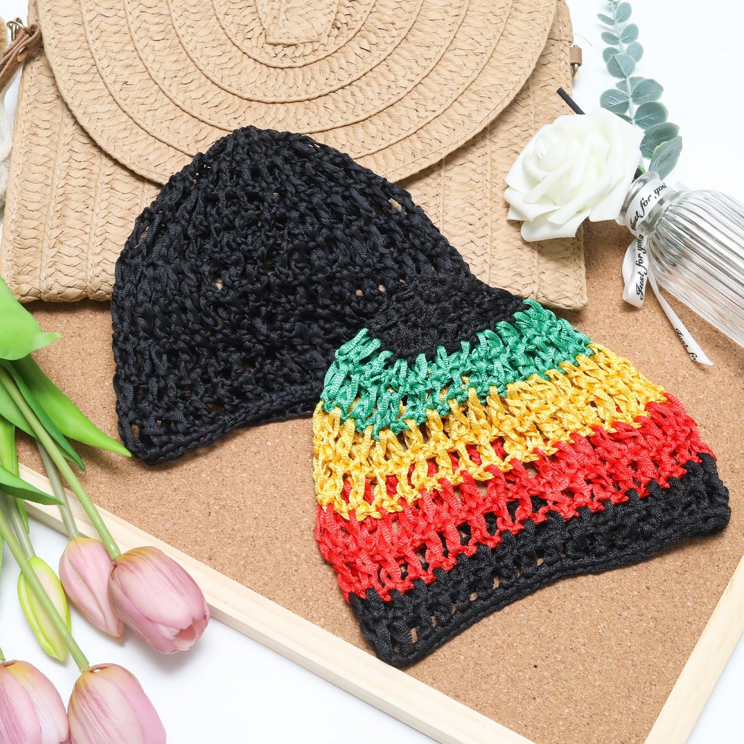 Wuyituart 2 Pcs Colorful Mesh Hair Wrap Shower Cap