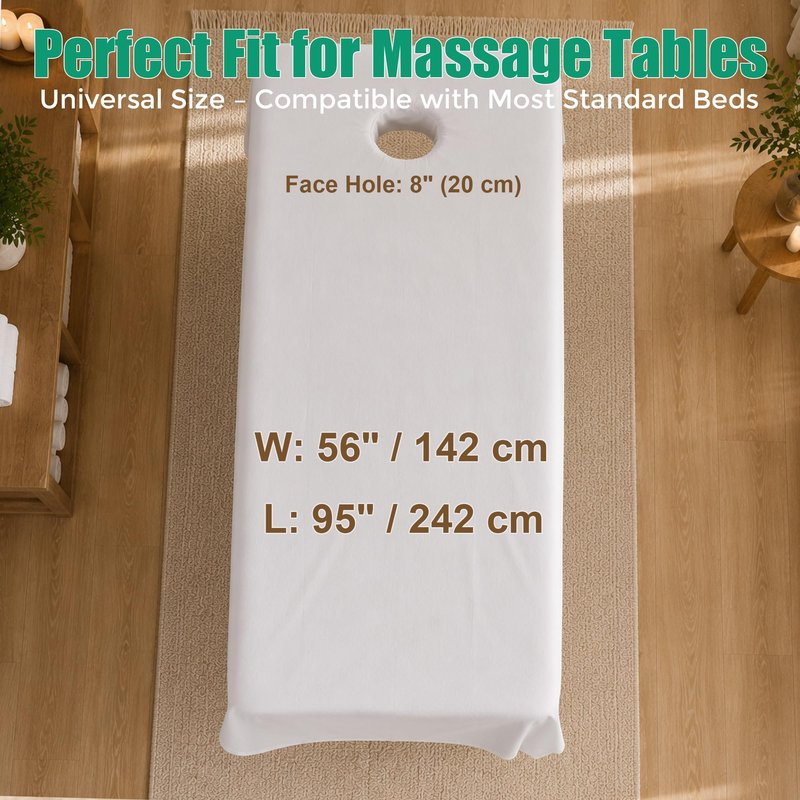 MAYOKEN® 2PCS Massage Table Sheets with Face Hole – 95" x 56" Extra-Large Polyester Cover, Wrinkle-Resistant, Machine Washable, Durable Massage Table Sheets for Professional Spa & Salon Therapy