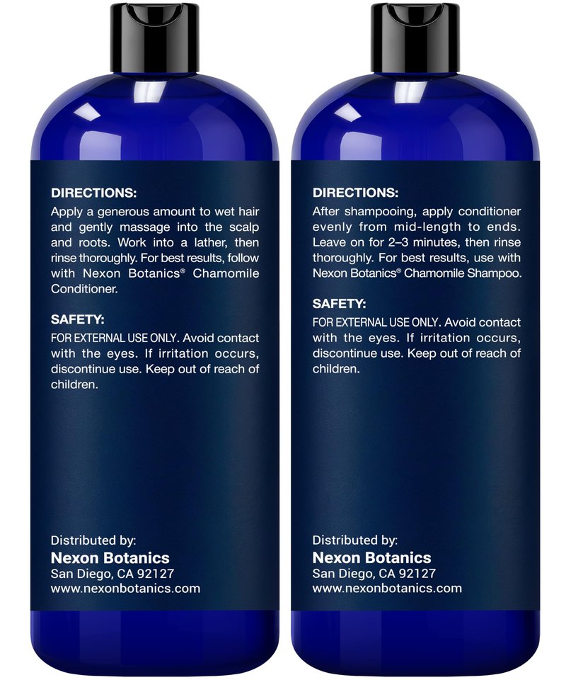 Chamomile Shampoo and Conditioner Set 16 fl oz - No Harsh Sulfates, Clarifying for Oily Dry and Frizzy Hair - Color Safe - Champu de Manzanilla - Nexon Botanics