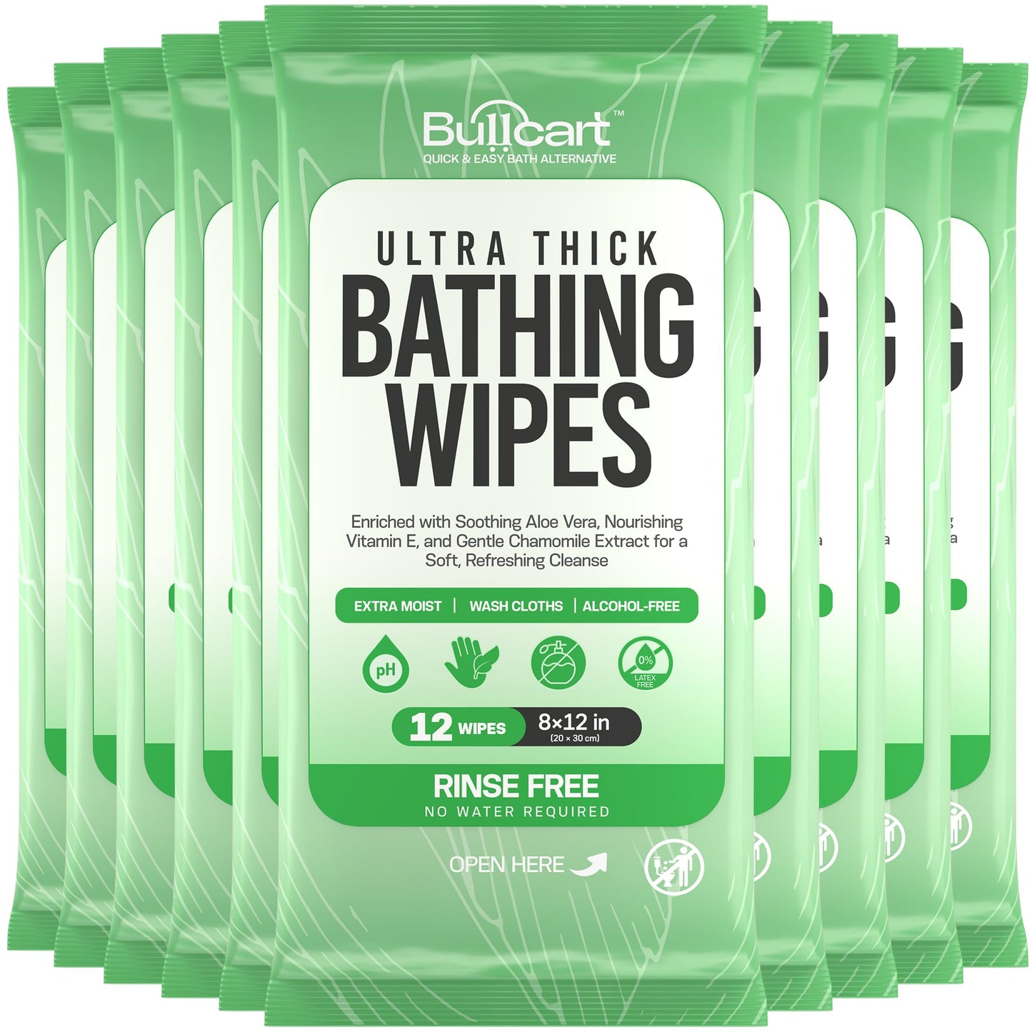 XL Bathing Wipes - Body Wipes for Adults Bathing No Rinse - 10 Pack, 120 Wipes - Disposable Cleansing Cloths for Women, Men & Elderly - W/Aloe - Shower Wipes - Camping & Travel Essentials