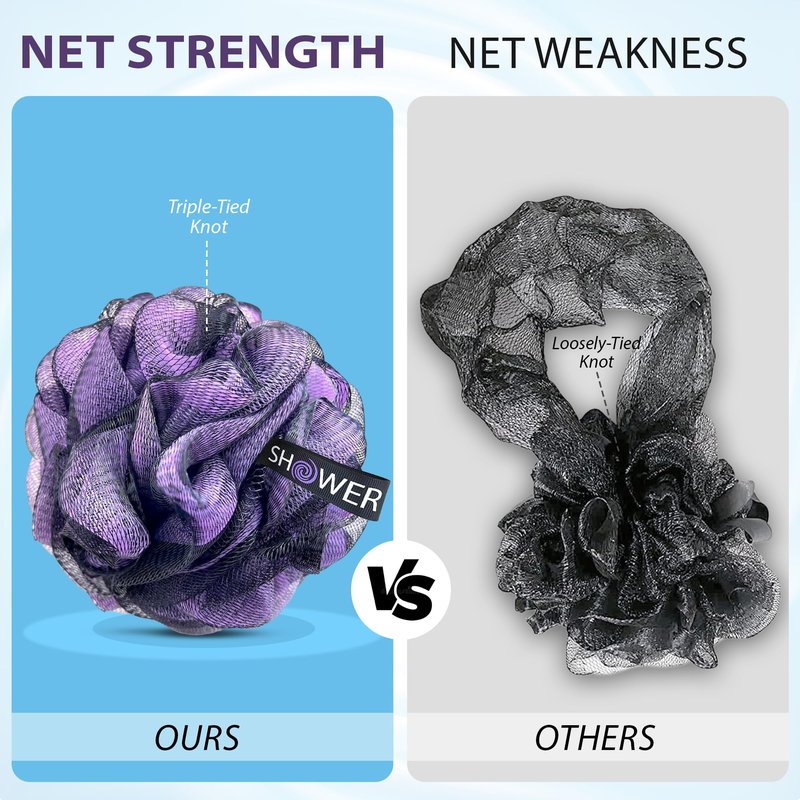 SHOWER BOUQUET Loofah-Charcoal Bath-Sponge XL-Color-4-Pack // Extra Large 75g Soft Mesh Black Luffa Loofa Loufa Puff Set/Exfoliating Body Scrubber for Women and Men - Exfoliate & Soothe Face & Body