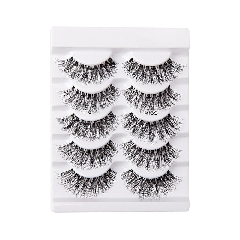 KISS So Wispy, False Eyelashes, 'Style #01', 14mm, Includes 5 Pairs Of Lashes, Easy to Apply, Reusable Lash Clusters