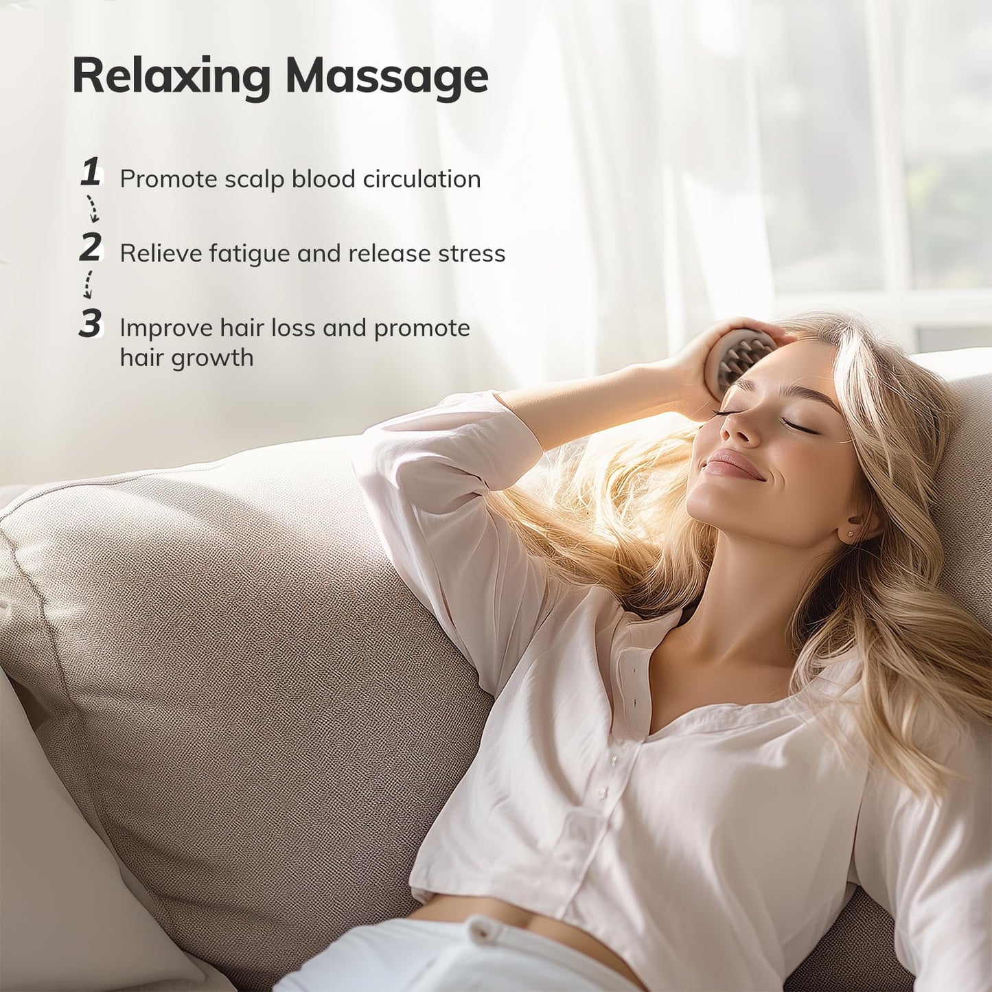 Sndyi Silicone Scalp Massager Shampoo Brush, Hair Scrubber with Soft Silicone Bristles, Scalp Scrubber/Exfoliator for Dandruff Removal, Wet Dry Scalp Brush for Hair Growth & Scalp Care, Khaki