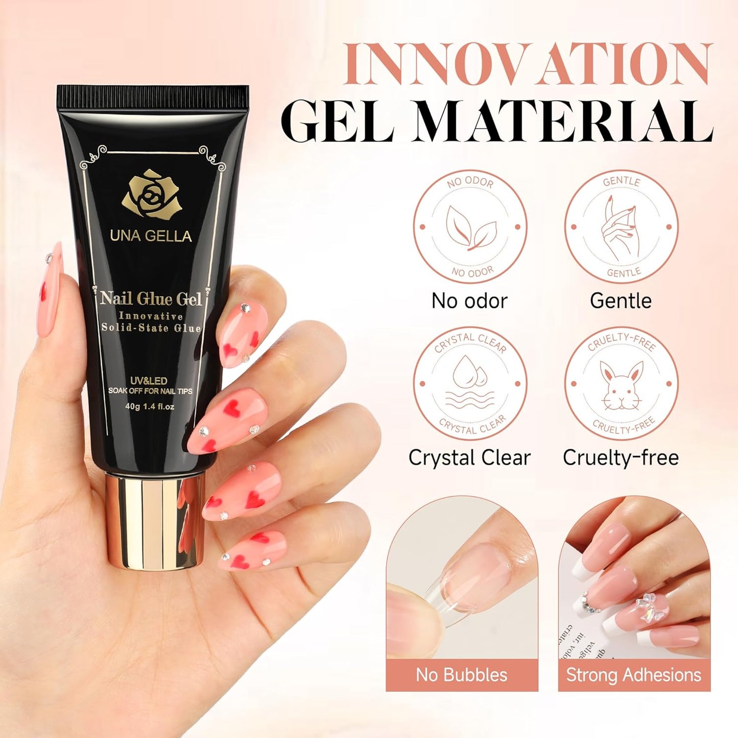 UNA GELLA Gel Nail Glue - Super Strong UV Curing Formula for Acrylic Nail Tips | 80g Size