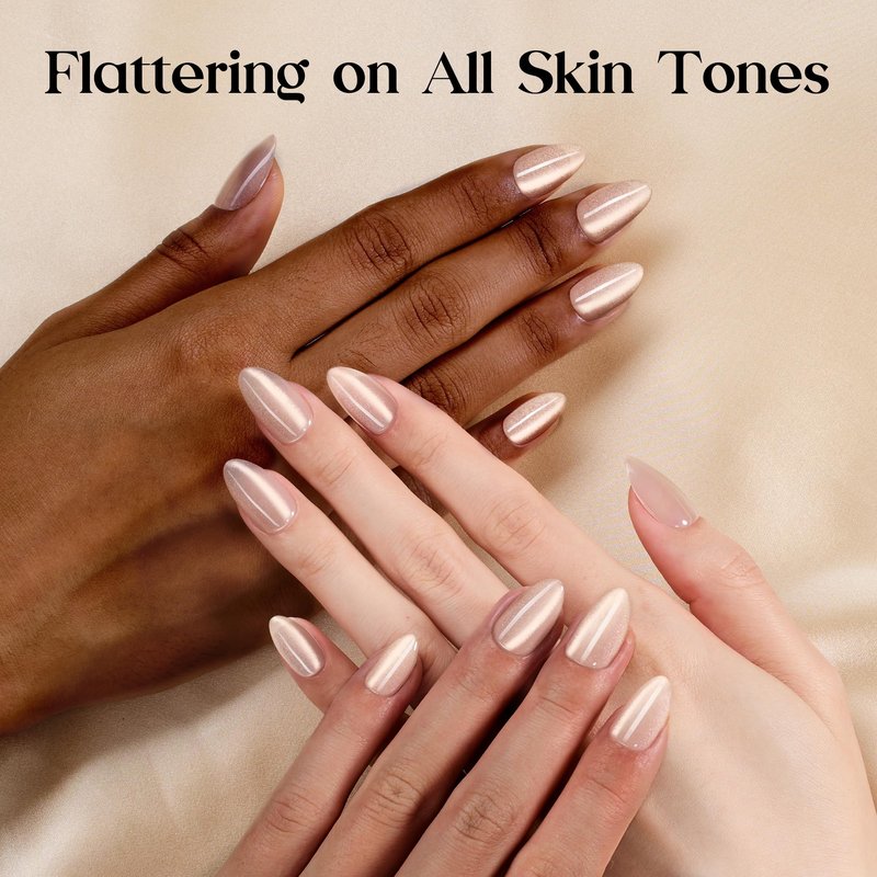 Beetles Cat Eye Press On Nails - Glossy Short Almond Press On Nails Motion Glow Kit, 32pcs 16 Sizes, Girls Stick On Nails with Adhesive Tabs & Fast-Dry Nail Glue, Salon-Ready Gift for Women Honey Glow