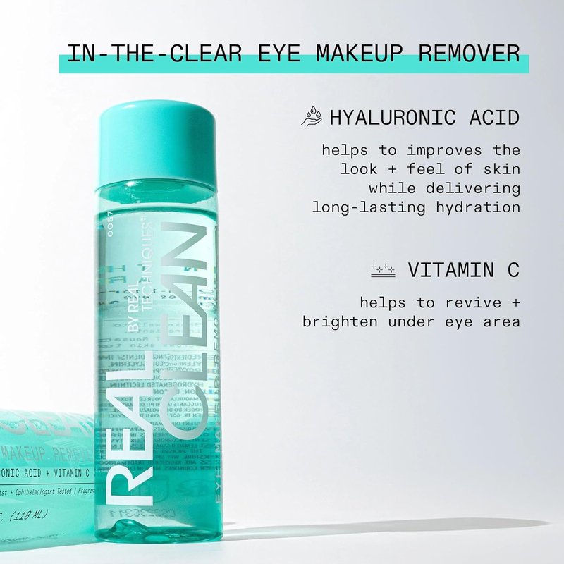 Real Techniques Eye Makeup Remover - Gentle Liquid with Hyaluronic Acid & Vitamin C | 4 fl. oz.