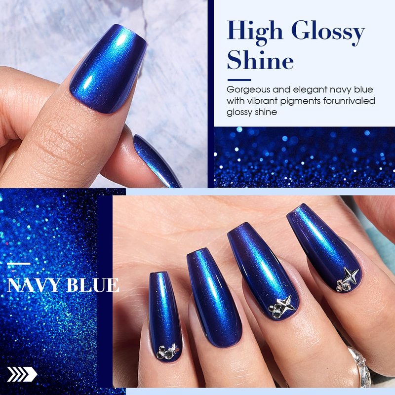 COSMOO Royal Blue Nail Polish 12ml, Shimmer Cobalt Blue Quick Dry Nail Lacquer, High Glossy Super Lustrous Nail Enamel Polish, Iridescent Ultrachrome Art Varnish, 0.41 fl oz