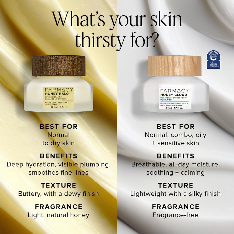 Farmacy Ceramide Face Moisturizer - Honey Halo Ultra Hydrating Facial Moisturizer with Buckwheat Honey + Ceramides - Helps Restore Barrier + Replenish Dryness - Plumping Skin Care for Dry Skin (50ml)