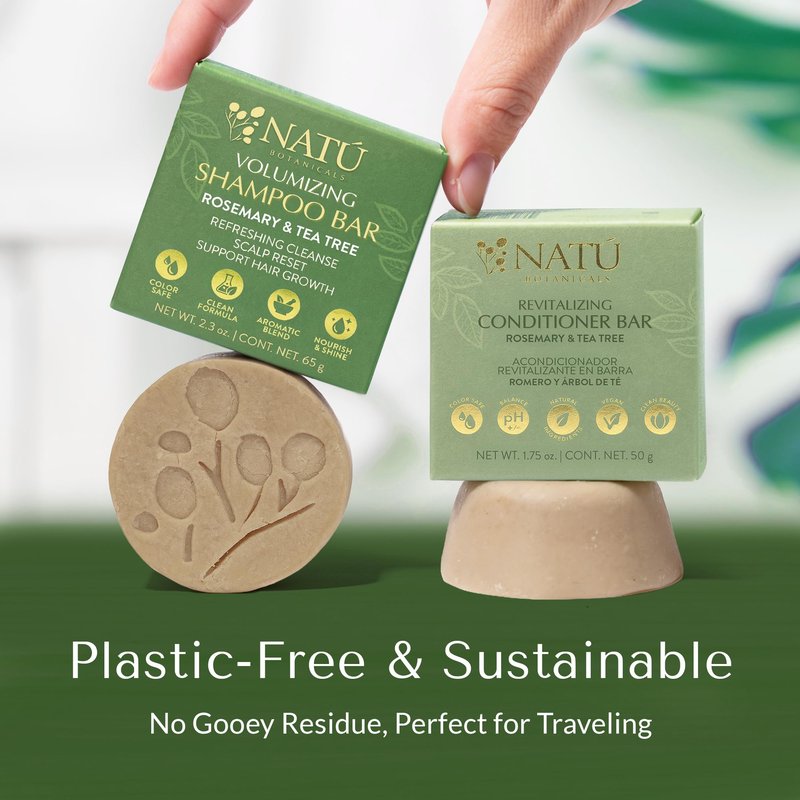 NATÚ BOTANICALS Volumizing Shampoo Bar – Rosemary & Tea Tree Scalp Reset, Lightweight Solid Shampoo for Lift, Shine & Hair Growth Support, Travel-Friendly Sulfate-Free Shampoo Bar, 2.3 oz