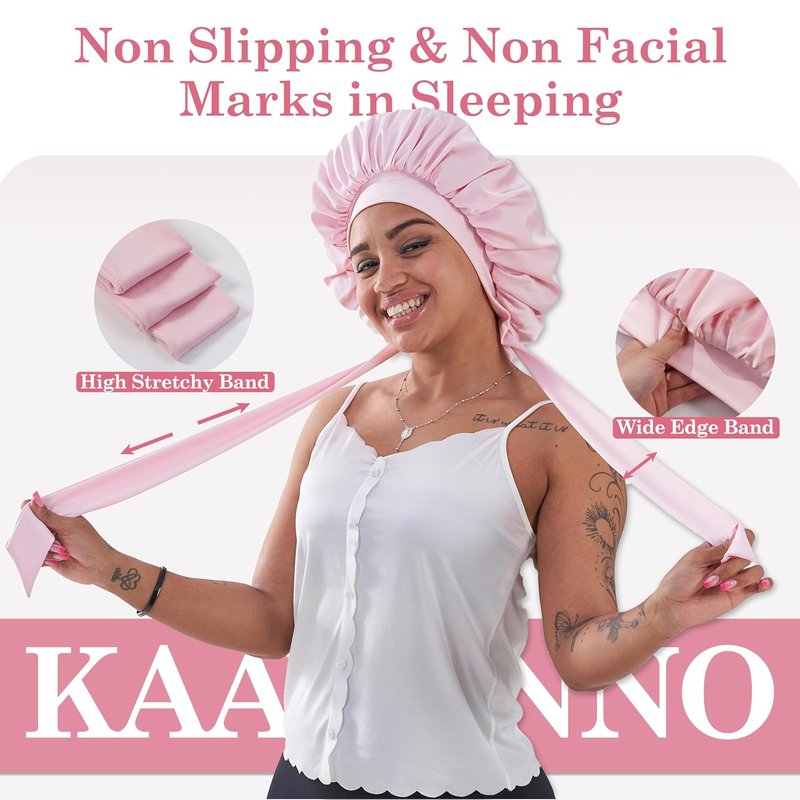 Silk Satin Bonnet for Curly Hair - Comfortable Sleep Cap for Natural Styles | Pink