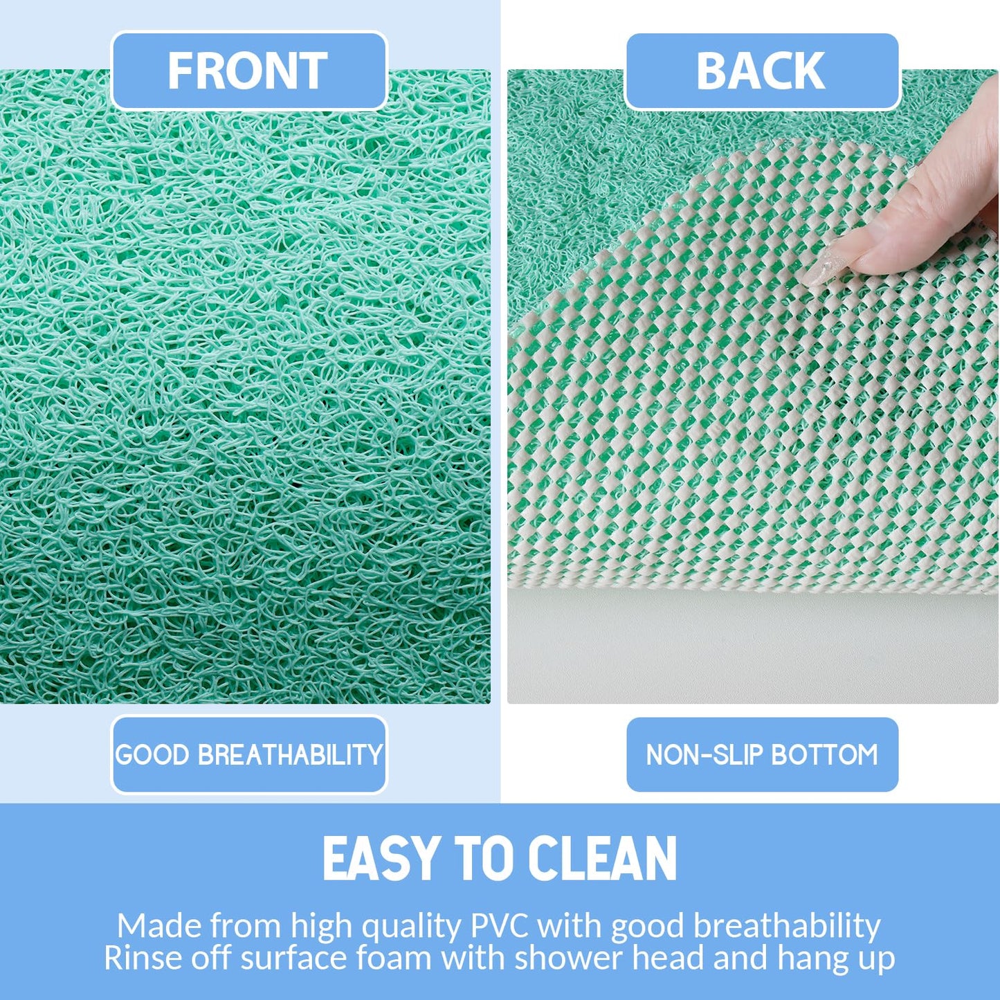 Hargiis Non-Slip Bathtub Mat, Anti Slip Shower Mat, Fast Drying Bathtub Mats, Foot Scrubber Mat, Anti Slip Mat for Tub, Floor, Bathroom, Kitchen, Home, Hotel (Light Green 24"×16")