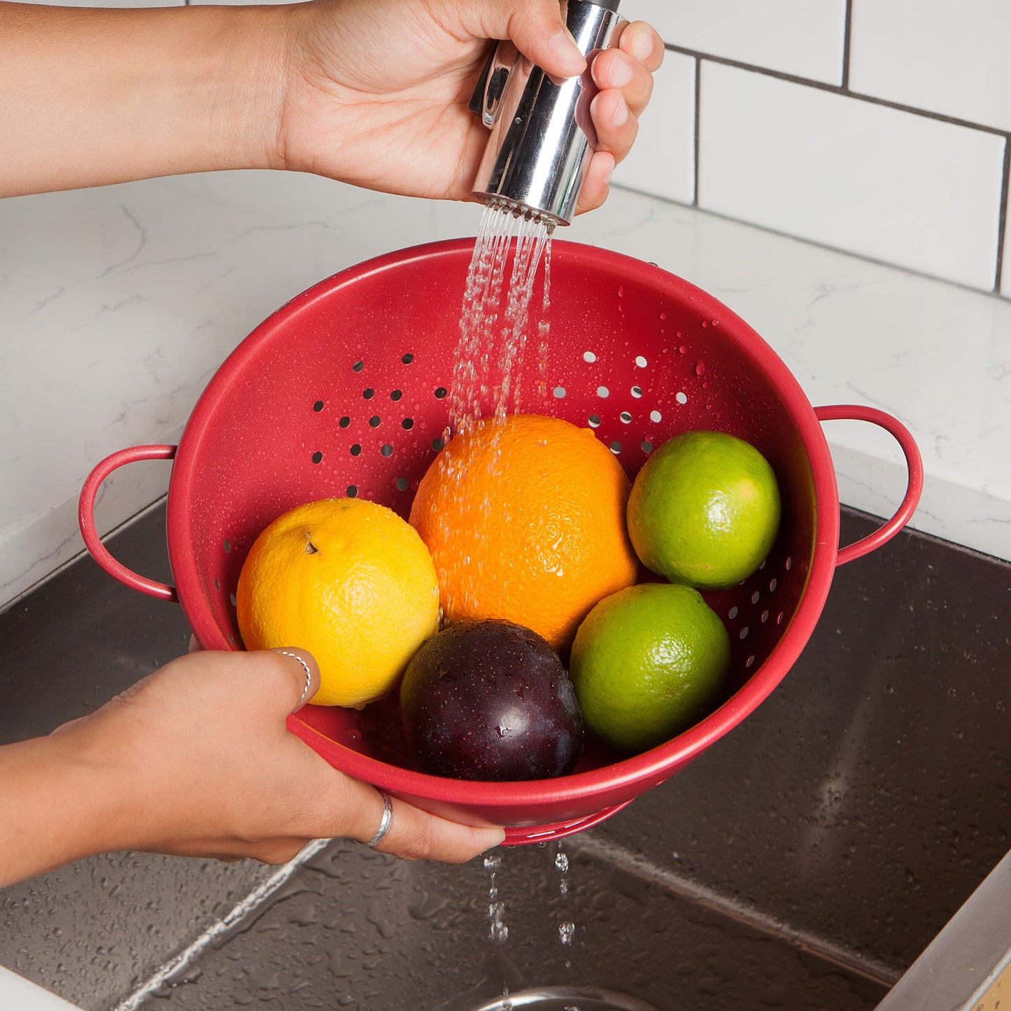 Now Designs Matte Coated Metal Colander Set Medium and Small, Set of 2, Red,5161503AA