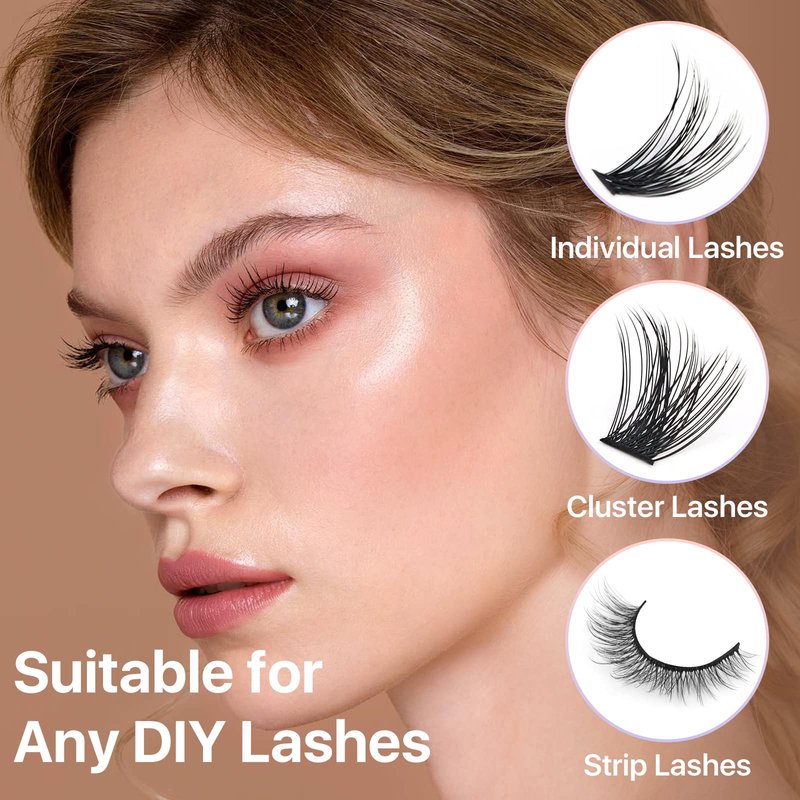 Miuffue Eyelash Glue, Lash Bond and Seal, Latex-Free Lash Glue for Sensitive Eyes, Strong Hold Eyelash Cluster Adhesive for 48 Hours