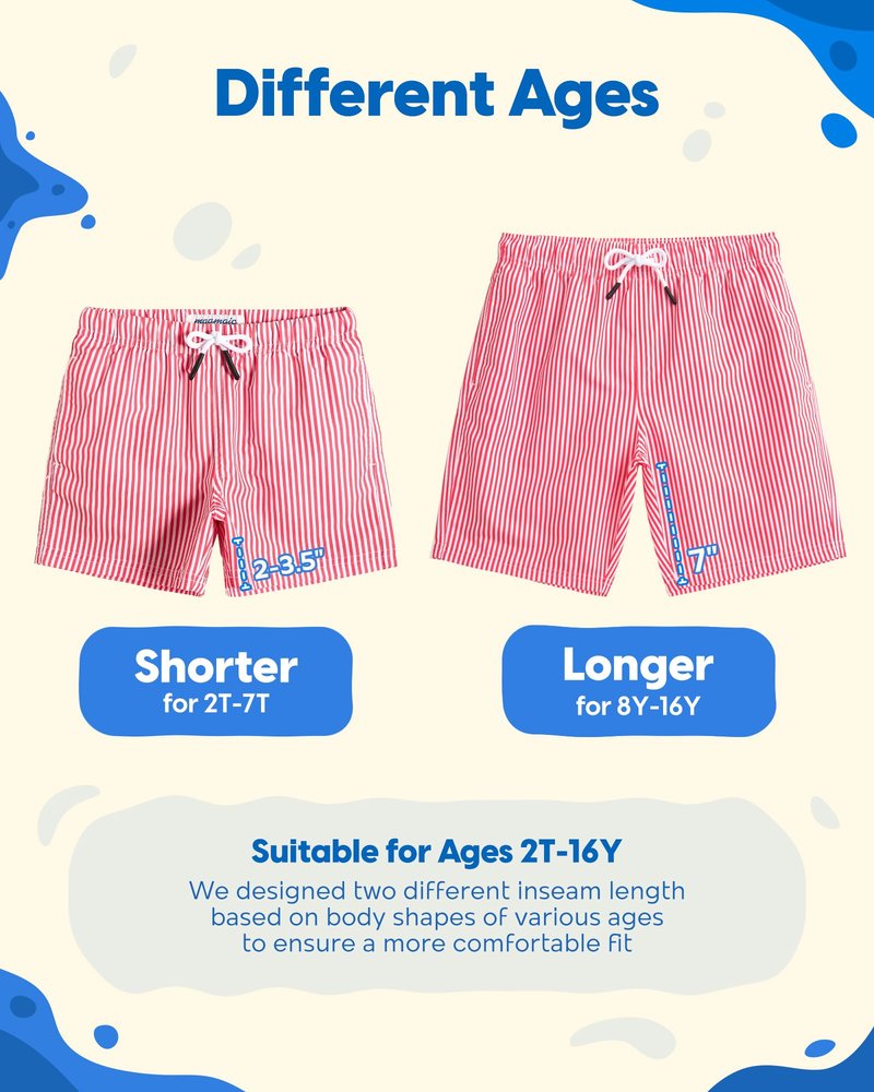 maamgic Boys Swim Trunks Toddler Swim Shorts Little Boys Bathing Suit Swimsuit Toddler Boy Swimwear,Stripe Redwhite,5 T