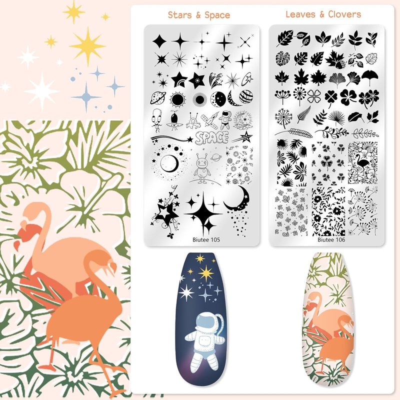 Biutee Nail Stamping Kit - 16 Pcs Nail Art Plates with Silicone Stamper & Scraper | Holiday Designs