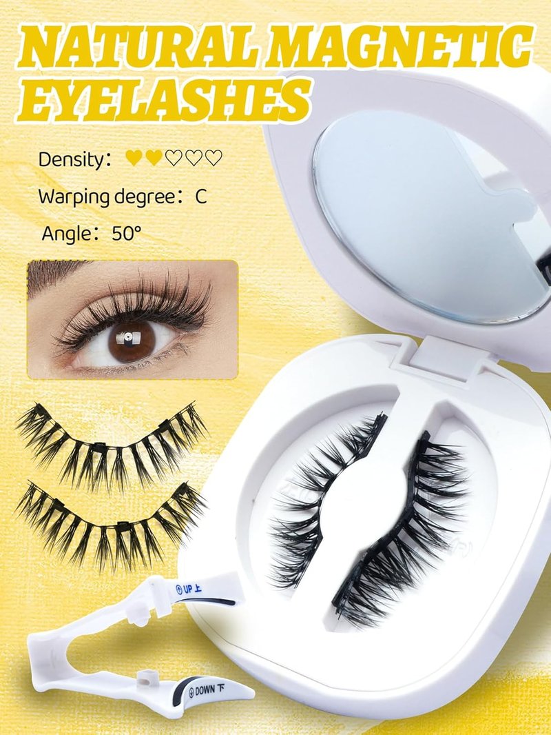 Magnetic Eyelashes,Magnetic Eyelashes with Applicator,Reusable Magnetic Lashes without Eyeliner, Glue-free False Lashes, Waterproof, Lightweight, Suit for Natural Makeup(Full)