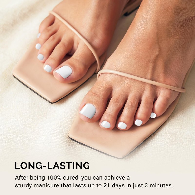 MelodySusie 32Pcs Semi Cured Gel Toe Nail Strips (White), Pedicure Stickers for Toes, Works with Any UV/LED Lamps, Salon-Quality, Long Lasting, Easy to Apply & Remove