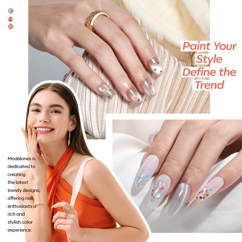 Modelones Gel Nail Polish Set, 6 Colors 2026 Nude Brown Sliver Cat Eye Gel Polish Creative Stars Moon Shape Glitter Nail Polish with Magnet& Wooden Stick All Seasons Soak Off LED Manicure Kit DIY Gift