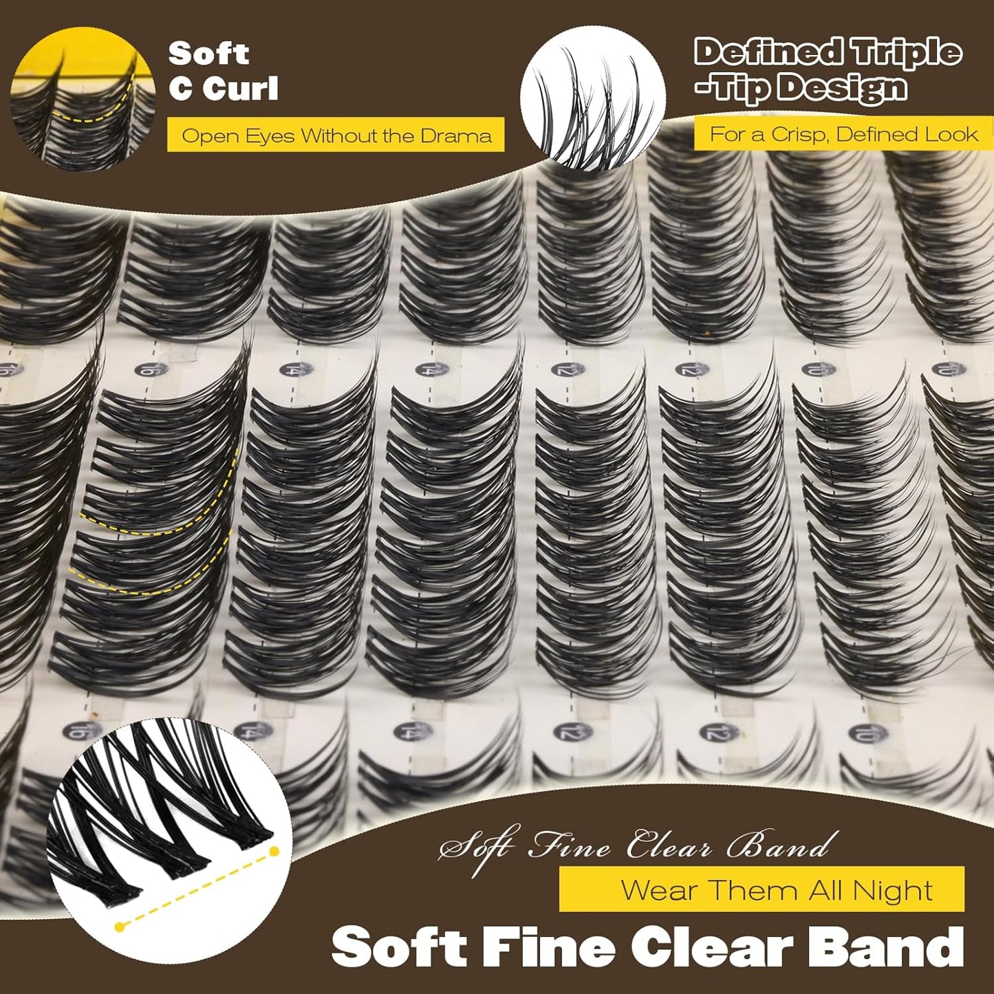 Skiennix Natural Lash Clusters Kit - Wispy Eyelash Extensions with Invisible Band | 10-16mm C Curl