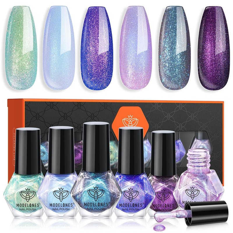 Modelones Chameleon Nail Polish Set - 6 Colors Holographic Quick Dry Mini Lacquer | Gift for Women & Girls