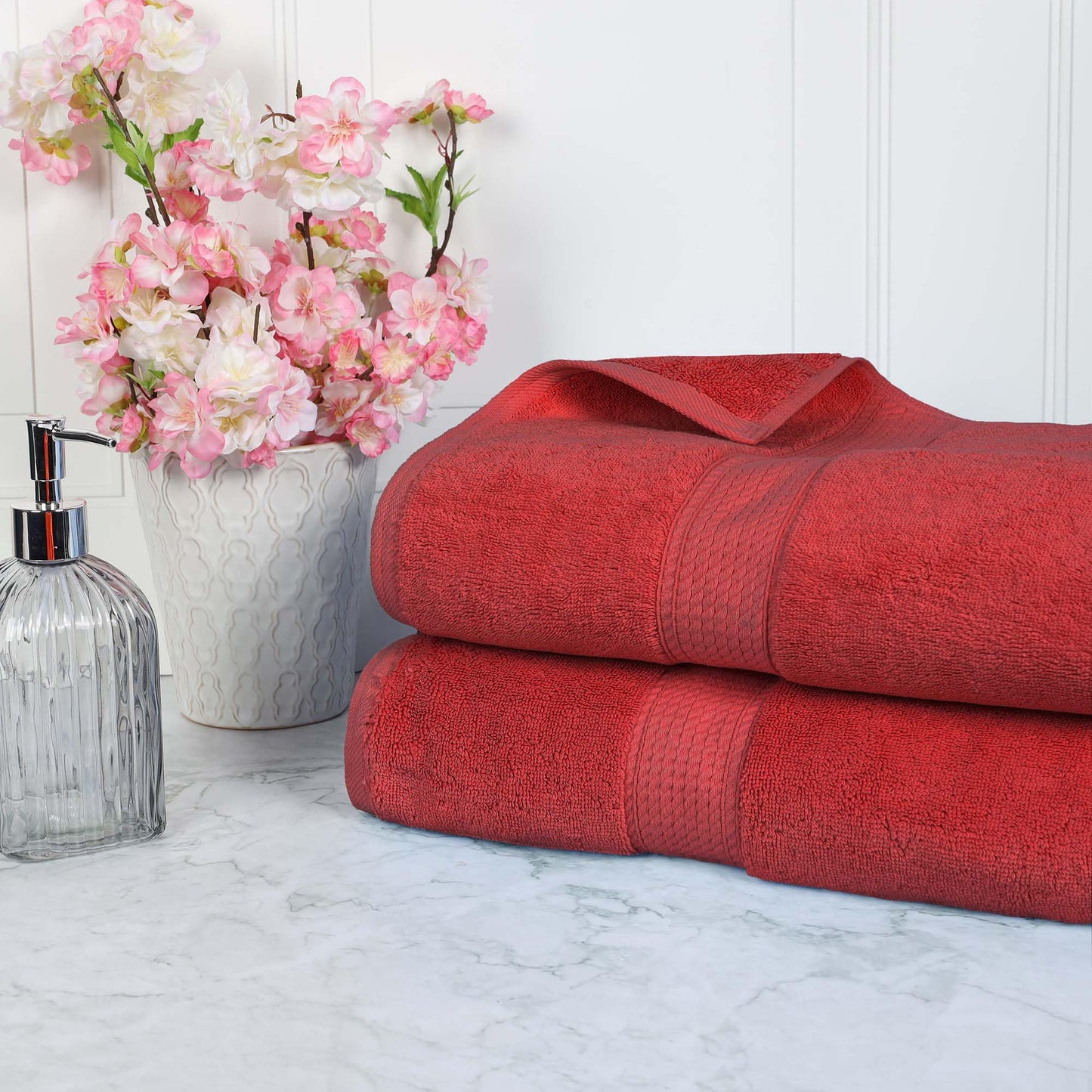 SUPERIOR Egyptian Cotton Pile Heavyweight Bath Sheet, 2 Piece Set, Red