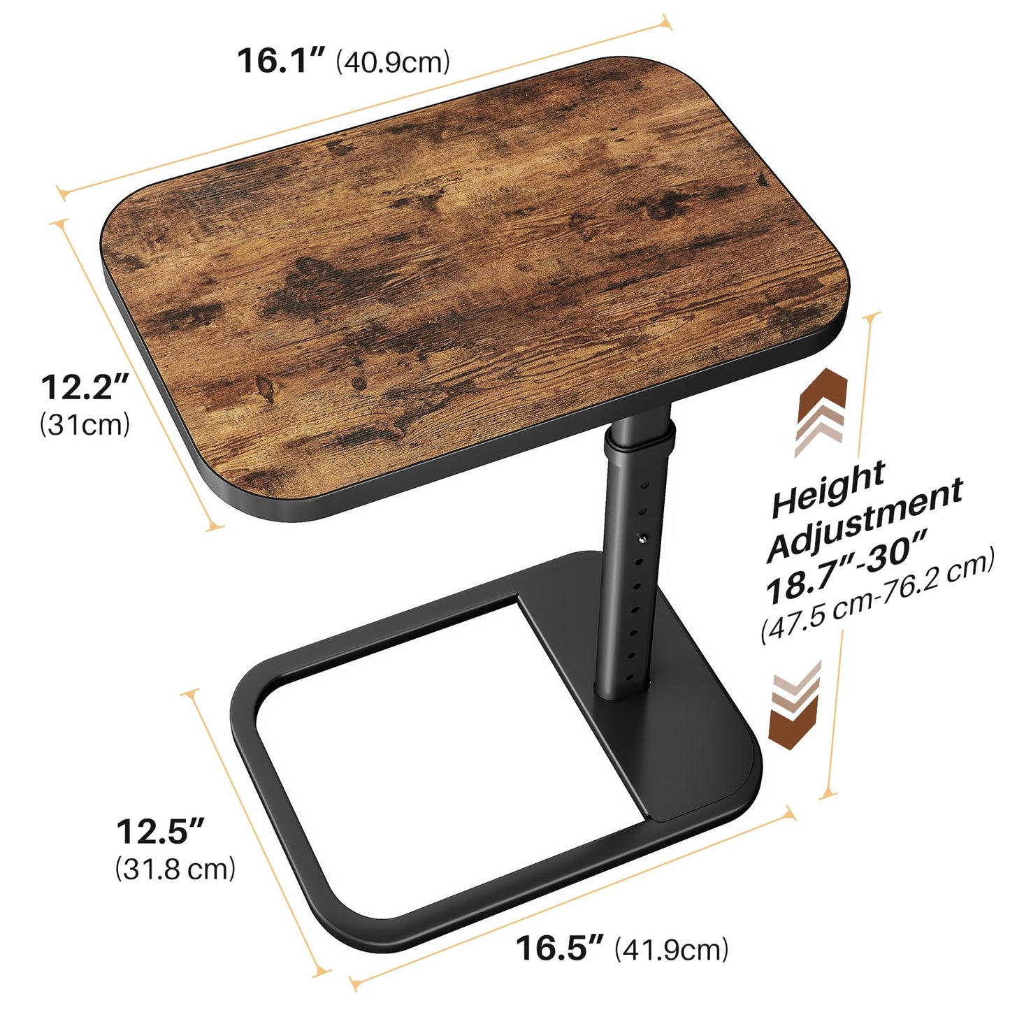 Branwick Adjustable Height TV Tray Table for Couch Eating & Small Spaces, Flip-Top Sofa Side Table with Safe Rounded Corners for Living Room, Bedroom & Apartment, Portable Laptop Snack Table, Brown
