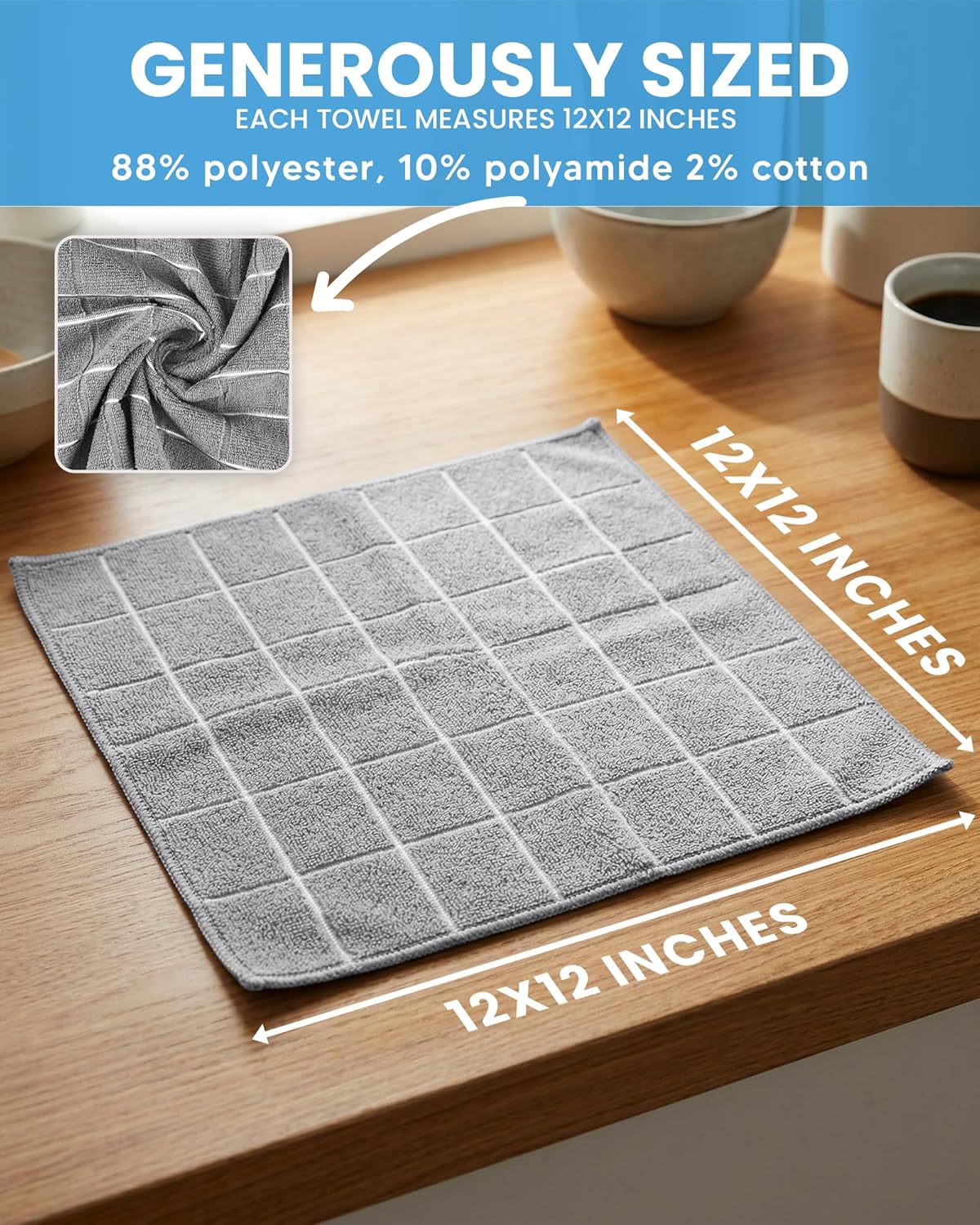 Utopia Towels Microfiber Wash Cloths Set - 12 Highly Absorbent & Soft Fingertip Towels | 12x12 Inches, Grey