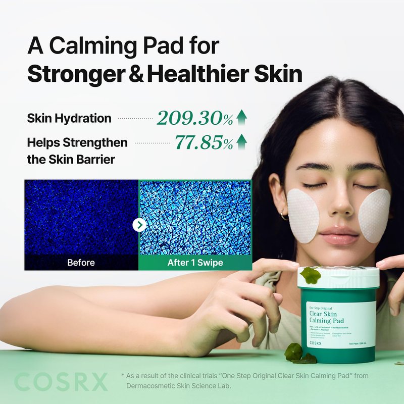 COSRX OneStep Original Clear Skin Calming Pad, 100 Pads, Dual-Sided Facial Pad for Soothing, Barrier Strengthening & Gentle Exfoliation with 82% Green Tea Water, Cica, PHA, LHA, Korean Skin Care