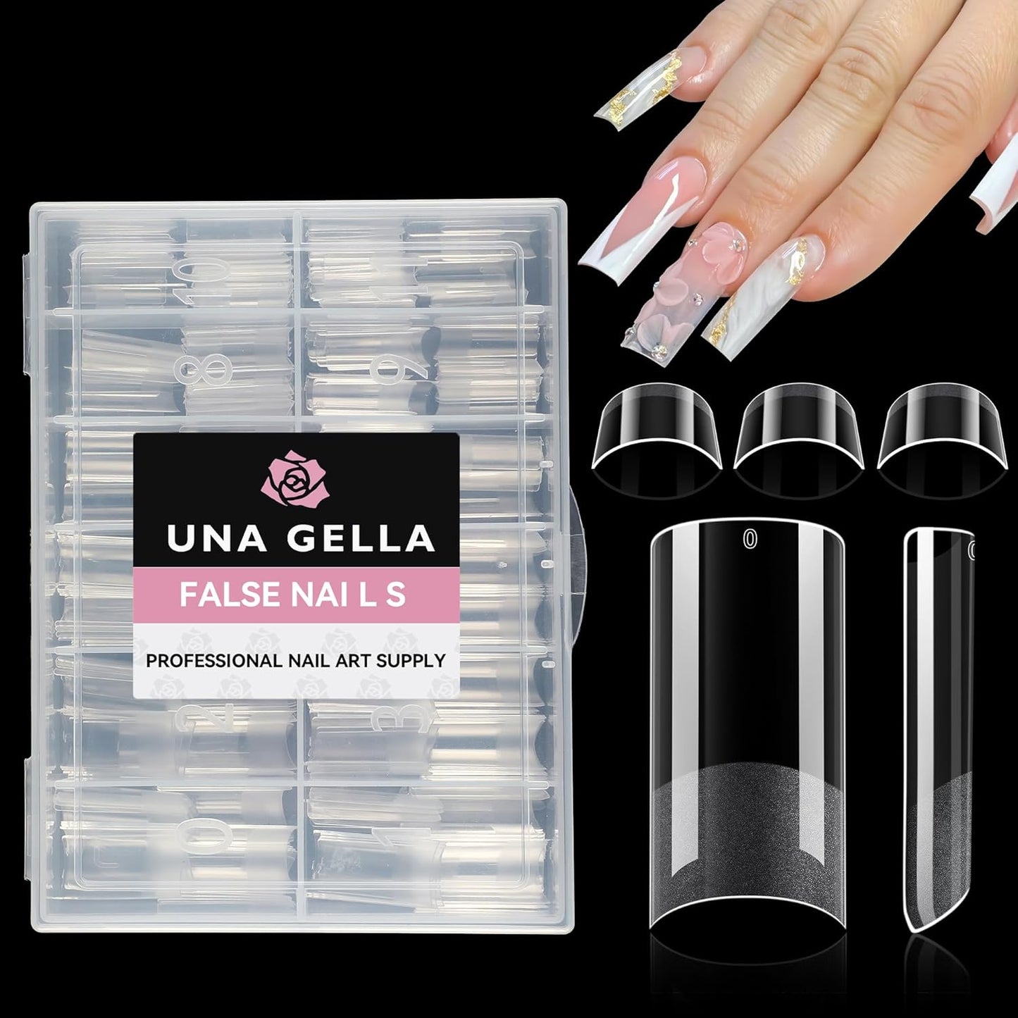 UNA GELLA Medium Square Nail Tips - 216 Pcs Clear Half Cover Gel Nails for DIY & Salon Use | Long-Lasting Matte Finish