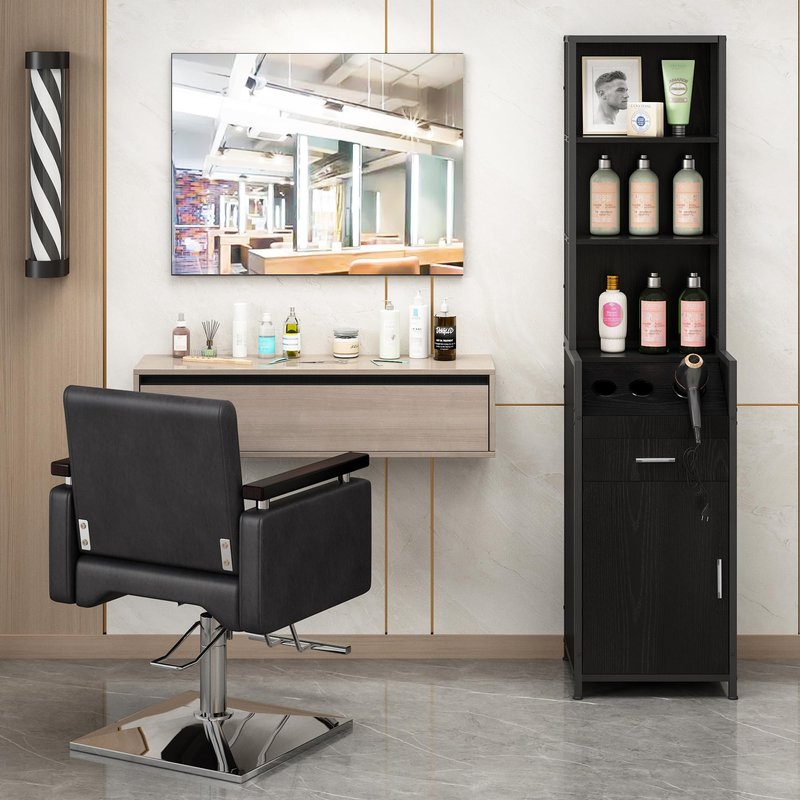 BARBsocial Reusable Salon Station for Hair Stylist, Barber Station with 3 Hot Tool Holders & Hair Storage with Shelves - Salon, Spa Furniture - Black