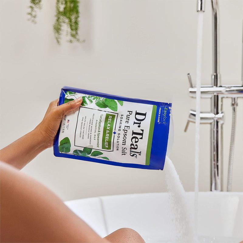 Dr Teal's Epsom Salt Magnesium Soak, Relax & Relief with Eucalyptus & Spearmint Essential Oils, 3 lbs (Pack of 4)